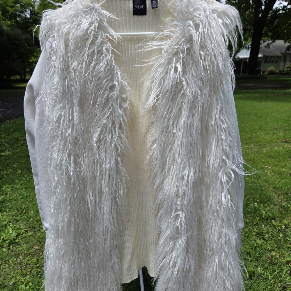 Rafaella White Teddy Jacket Shaggy Open-Front